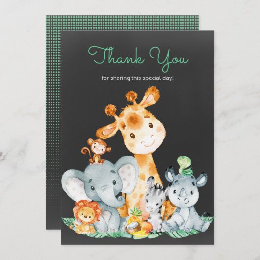 Chalkboard Watercol Cute Oerwoud Animals Hartelijk Bedankkaart (Voorkant / Achterkant)