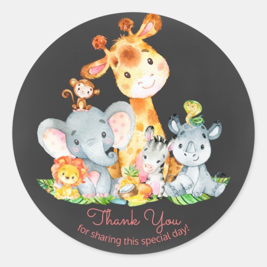 Chalkboard Watercol Cute Oerwoud Animals Hartelijk Ronde Sticker (Voorkant)