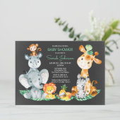 Chalkboard Watercol Cute Safari Oerwoud Baby showe Kaart (Staand voorkant)