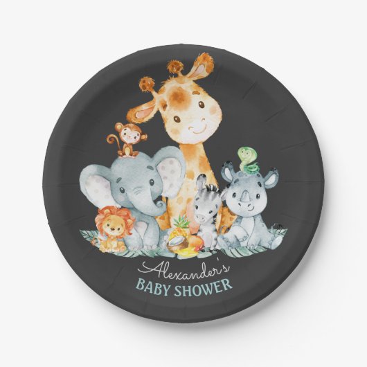 Chalkboard Watercol Cute Safari Oerwoud Baby showe Papieren Bordje (Voorkant)