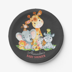 Chalkboard Watercol Cute Safari Oerwoud Baby showe Papieren Bordje