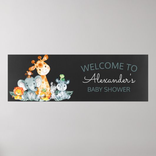 Chalkboard Watercol Cute Safari Oerwoud Baby showe Poster (Voorkant)