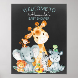 Chalkboard Watercol Cute Safari Oerwoud Baby showe Poster