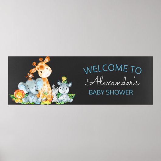 Chalkboard Watercol Cute Safari Oerwoud Baby showe Poster (Voorkant)