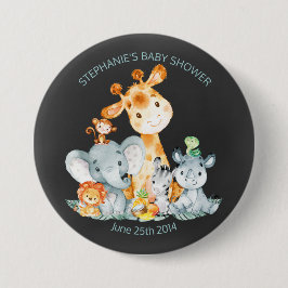 Chalkboard Watercol Cute Safari Oerwoud Baby showe Ronde Button 7,6 Cm