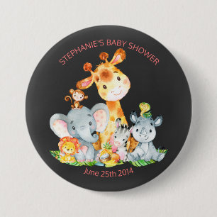 Chalkboard Watercol Cute Safari Oerwoud Baby showe Ronde Button 7,6 Cm