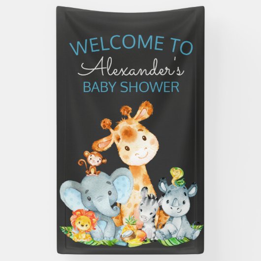 Chalkboard Watercol Cute Safari Oerwoud Baby showe Spandoek (Verticaal)