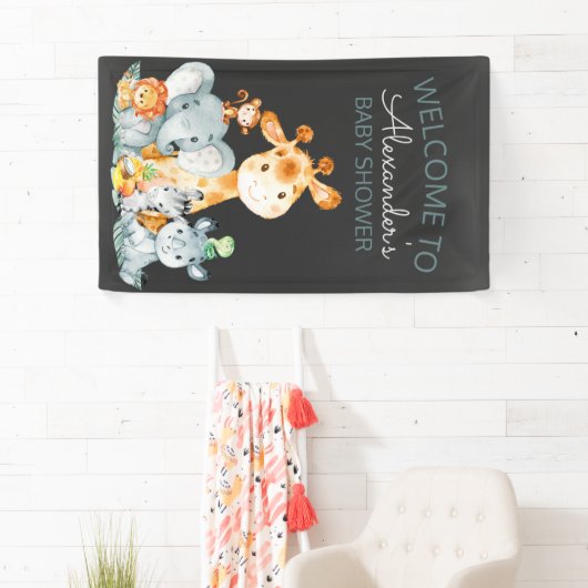 Chalkboard Watercol Cute Safari Oerwoud Baby showe Spandoek (Insitu)