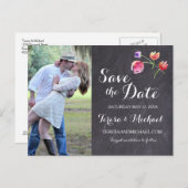 Chalkboard Watercolor Flower De datum opslaan Aankondigingskaart (Voorkant / Achterkant)