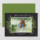 Chalkboard Watercolor Foliage Photo Graduation Aankondiging (Voorkant / Achterkant)