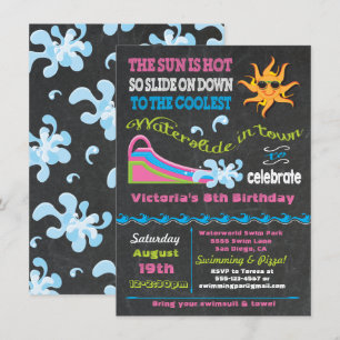 Chalkboard waterglijder verjaardagsfeest kaart