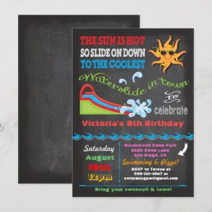 Chalkboard waterglijder verjaardagsfeest kaart