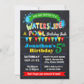 Chalkboard Waterslide Pool Birthday Party Bash Kaart (Voorkant)