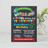 Chalkboard Waterslide Pool Birthday Party Bash Kaart (Staand voorkant)