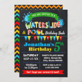 Chalkboard Waterslide Pool Birthday Party Bash Kaart (Voorkant / Achterkant)