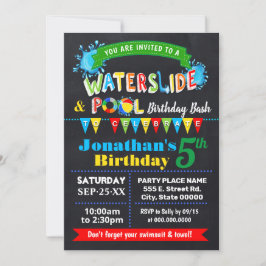 Chalkboard Waterslide Pool Birthday Party Bash Kaart