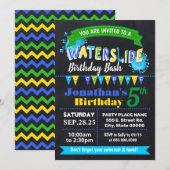 Chalkboard Waterslide verjaardagsfeest blauw Kaart (Voorkant / Achterkant)