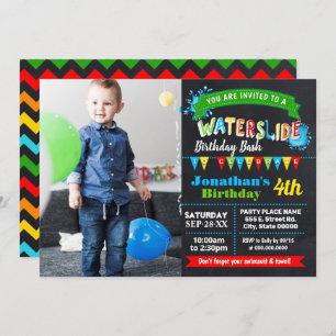 Chalkboard Waterslide zomergeboortefoto Kaart