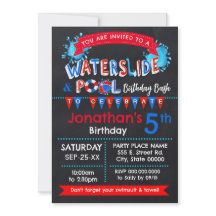 Chalkboard Waterslide Zwembad Verjaardagsfeestje B