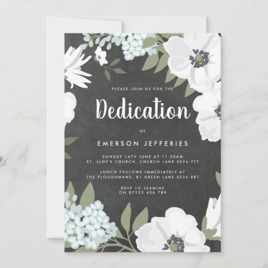 Chalkboard Waterverf Anemone Dedication Kaart (Voorkant)