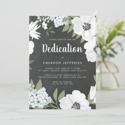 Chalkboard Waterverf Anemone Dedication Kaart (Staand voorkant)