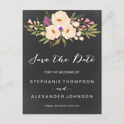 Chalkboard Waterverf Anemones Save the Date Aankondigingskaart (Voorkant)