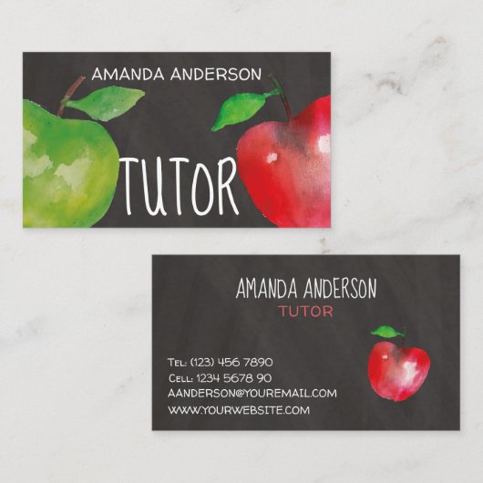 Chalkboard Waterverf appels Modern Tutor Visitekaartje (Voorkant / Achterkant)