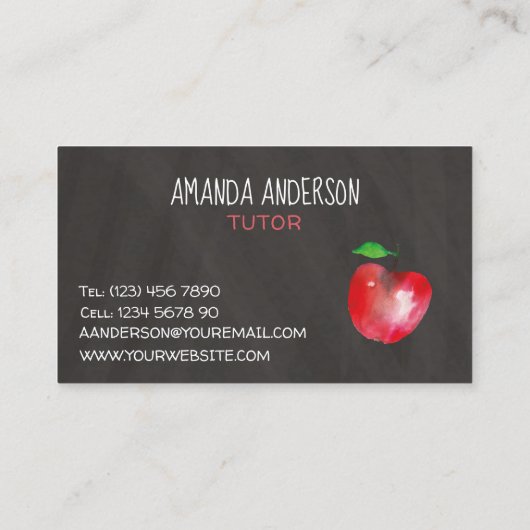 Chalkboard Waterverf appels Modern Tutor Visitekaartje (Achterkant)