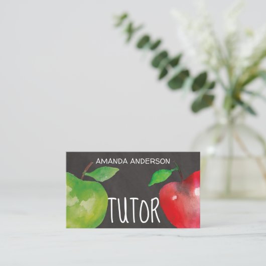 Chalkboard Waterverf appels Modern Tutor Visitekaartje (Staand voorkant)