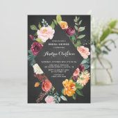 Chalkboard Waterverf Autumn Florals Vrijgezellenfe Kaart (Staand voorkant)