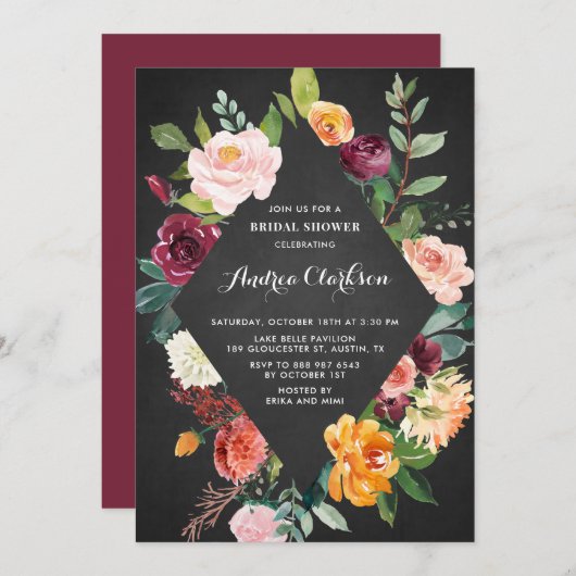 Chalkboard Waterverf Autumn Florals Vrijgezellenfe Kaart (Voorkant / Achterkant)