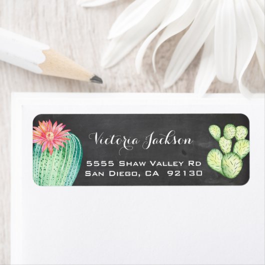 Chalkboard waterverf cactus adreslabel etiket (Insitu)
