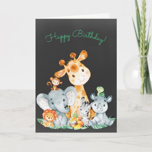 Chalkboard Waterverf Cute Oerwouden Birthday Kaart (Voorkant)