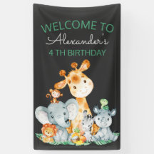 Chalkboard Waterverf Cute Safari Animals Birthday