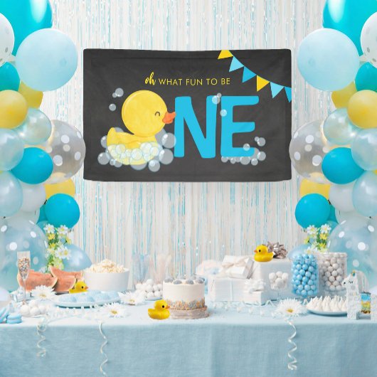Chalkboard Waterverf Duck One Party Banner