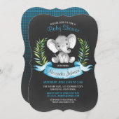 Chalkboard Waterverf Elephant Boy Baby shower Kaart (Voorkant / Achterkant)