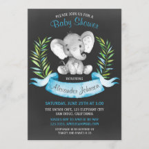 Chalkboard Waterverf Elephant Boy Baby shower