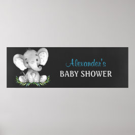 Chalkboard Waterverf Elephant Boy Baby shower Poster