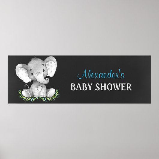 Chalkboard Waterverf Elephant Boy Baby shower Poster (Voorkant)
