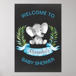 Chalkboard Waterverf Elephant Boy Baby shower Poster