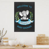 Chalkboard Waterverf Elephant Boy Baby shower Poster (Keuken)