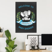 Chalkboard Waterverf Elephant Boy Baby shower Poster (Thuiskantoor)