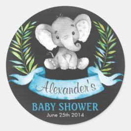 Chalkboard Waterverf Elephant Boy Baby shower Ronde Sticker