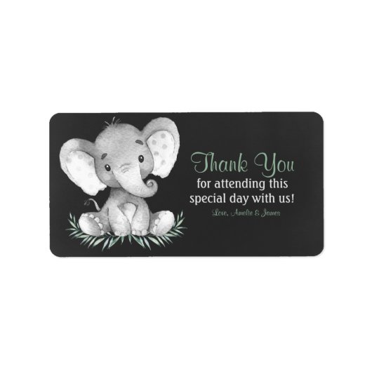 Chalkboard Waterverf Elephant Dank u Etiket (Voorkant)