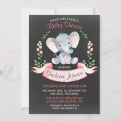 Chalkboard Waterverf Elephant Girl Baby shower Kaart (Voorkant)