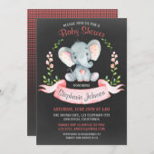 Chalkboard Waterverf Elephant Girl Baby shower Kaart (Voorkant / Achterkant)