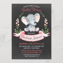 Chalkboard Waterverf Elephant Girl Baby shower