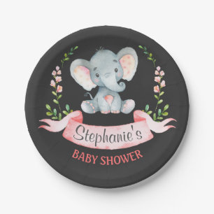 Chalkboard Waterverf Elephant Girl Baby shower Papieren Bordje