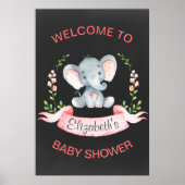 Chalkboard Waterverf Elephant Girl Baby shower Poster (Voorkant)