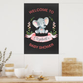 Chalkboard Waterverf Elephant Girl Baby shower Poster (Keuken)